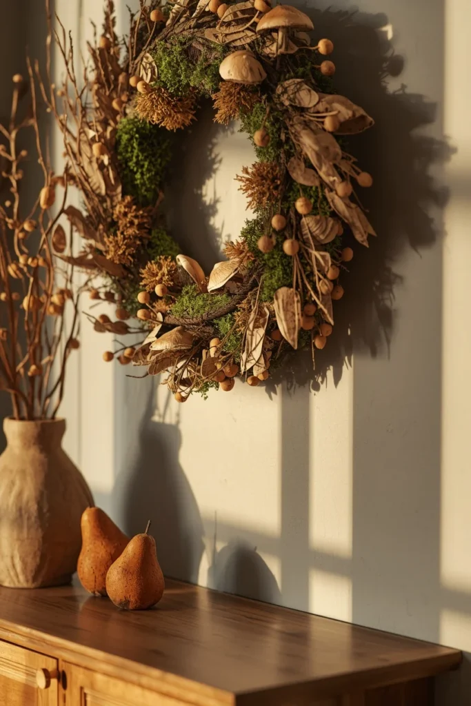  indoor entryway wreath close-up, featuring a wreath