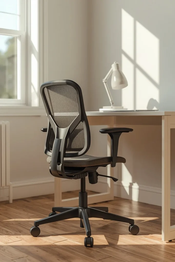 homeschool room desk area, featuring a child-sized ergonomic chair 