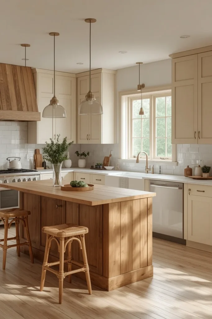 19 Modern Farmhouse Kitchens That Nail Cozy Meets Contemporary 3 farmhouse kitchen, featuring warm cream perimeter cabinets
