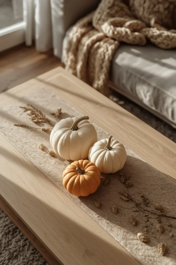 17 Rectangle Coffee Table Fall Decor Ideas That Just Work 3 living room, featuring a rectangular light oak coffee table with three graduated cream