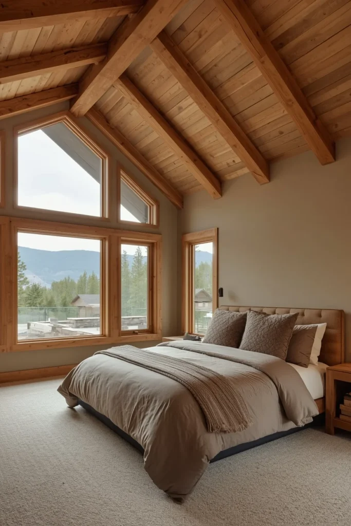 21 Bedroom Color Schemes That Make Your Room Feel Like a Boutique Hotel 21 Bedroom with vaulted wood beam ceiling, sand-toned walls