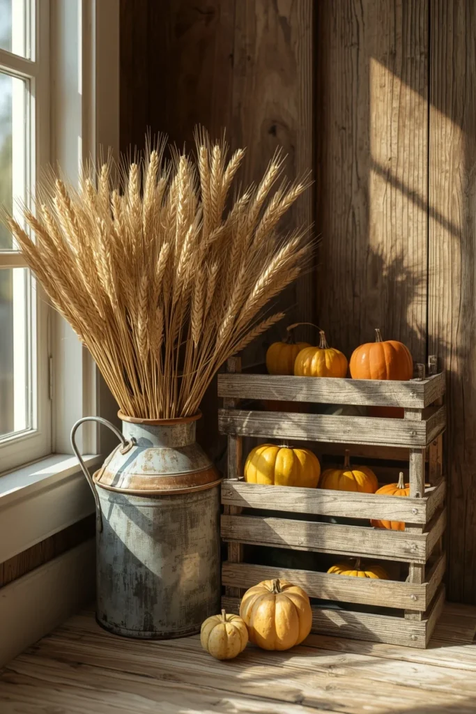 farmhouse front porch corner, featuring a vintage milk 
