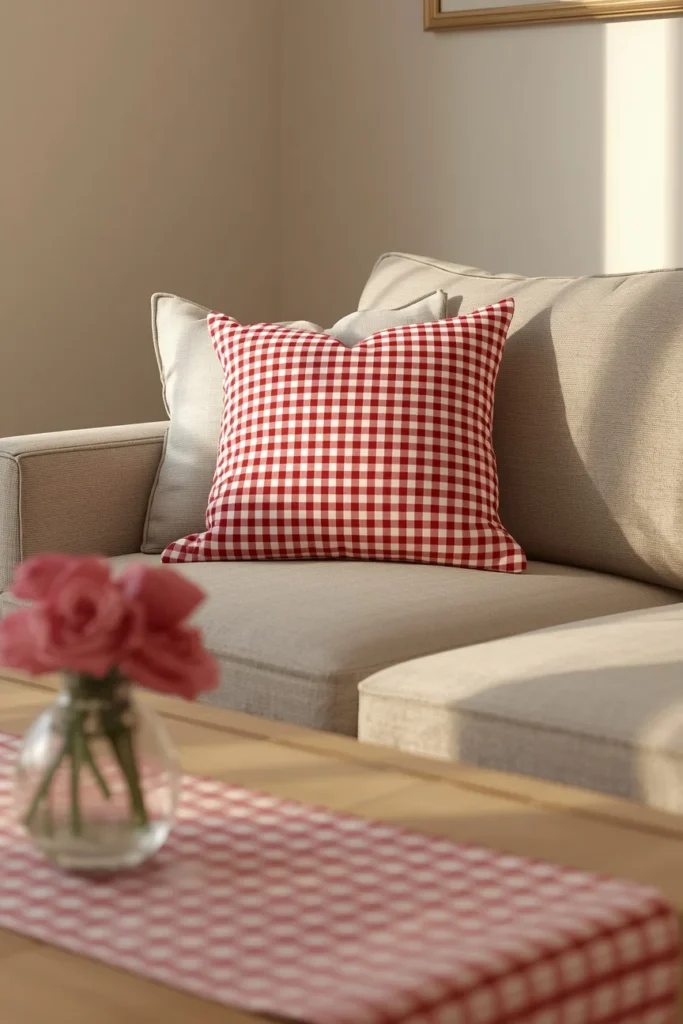19 Cottagecore Living Room Ideas That Feel Like a Storybook Come to Life 6 cottagecore living room, featuring a red gingham throw pillow