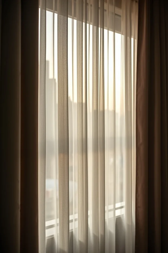 24 Cozy Bedroom Ideas That Make You Never Want to Leave Your Bed 6 bedroom window close-up, featuring layered sheer and blackout curtains