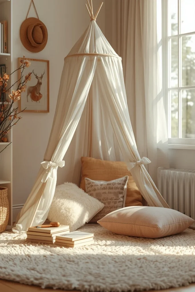 homeschool reading nook, featuring floor cushions and a soft rug