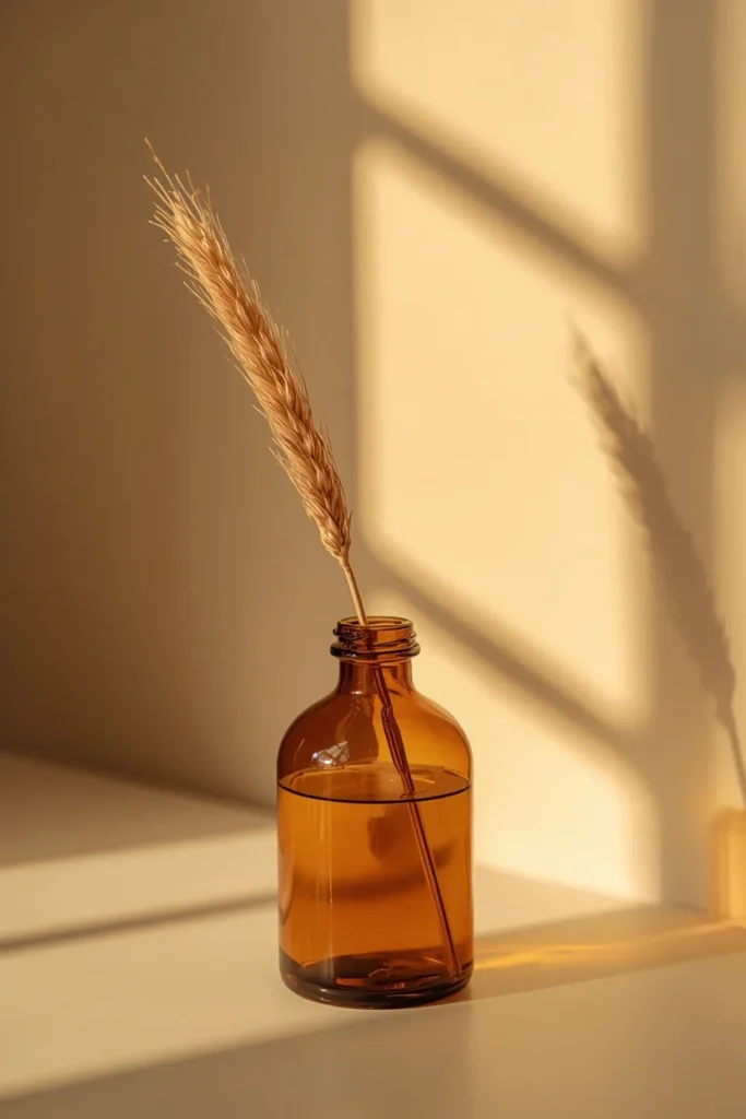 desk decor, featuring a small amber glass bud vase