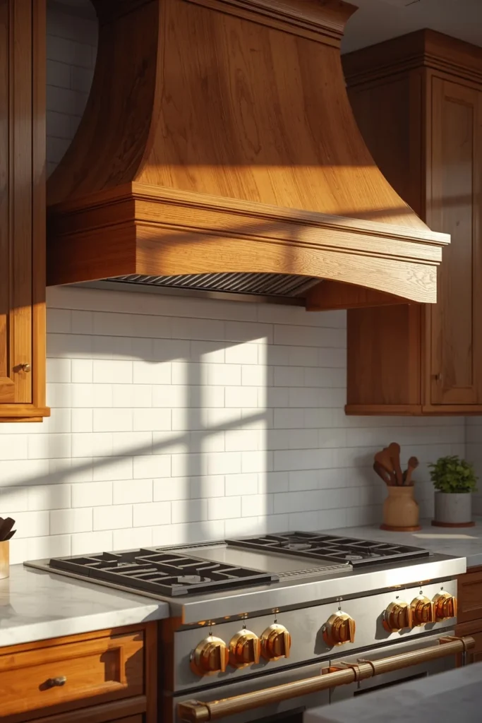19 Modern Farmhouse Kitchens That Nail Cozy Meets Contemporary 7 farmhouse kitchen, featuring a curved custom wood-clad range hood