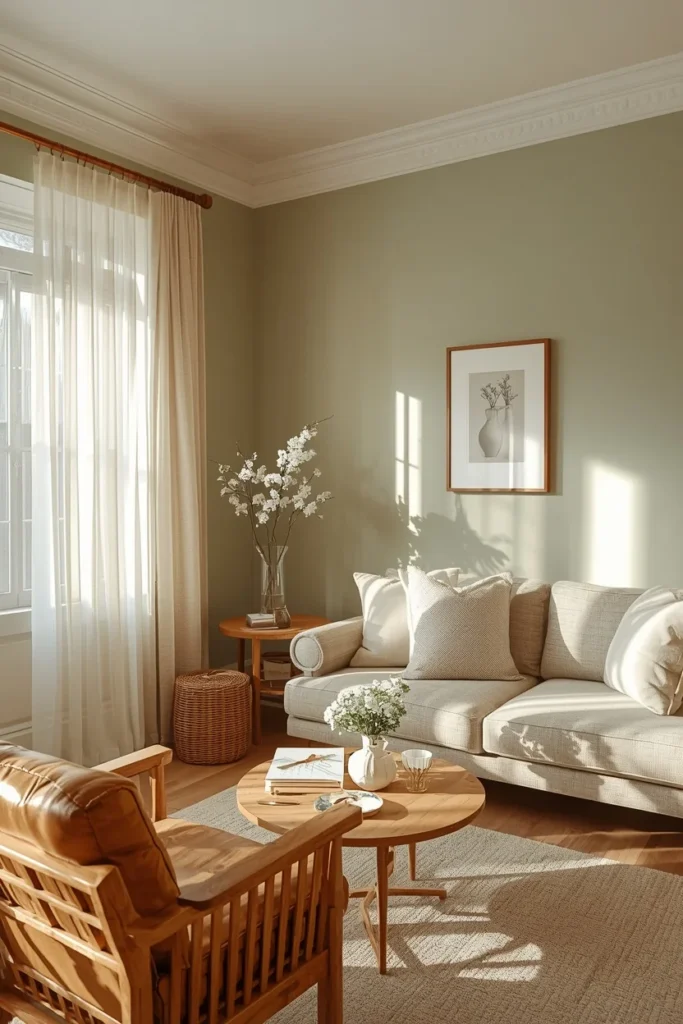 19 Cottagecore Living Room Ideas That Feel Like a Storybook Come to Life 8 cottagecore living room, featuring soft sage green walls