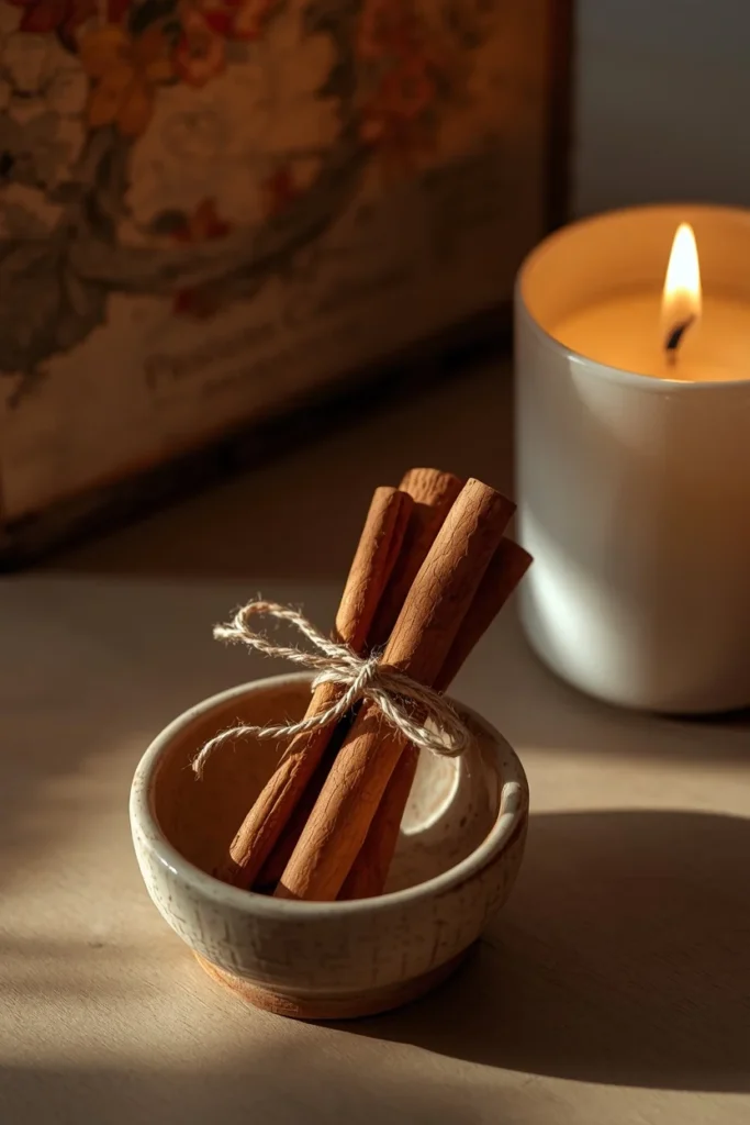 desk decor, featuring a small bundle of cinnamon sticks 