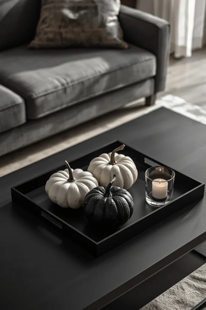 17 Rectangle Coffee Table Fall Decor Ideas That Just Work 8 living room, featuring a rectangular black matte coffee table