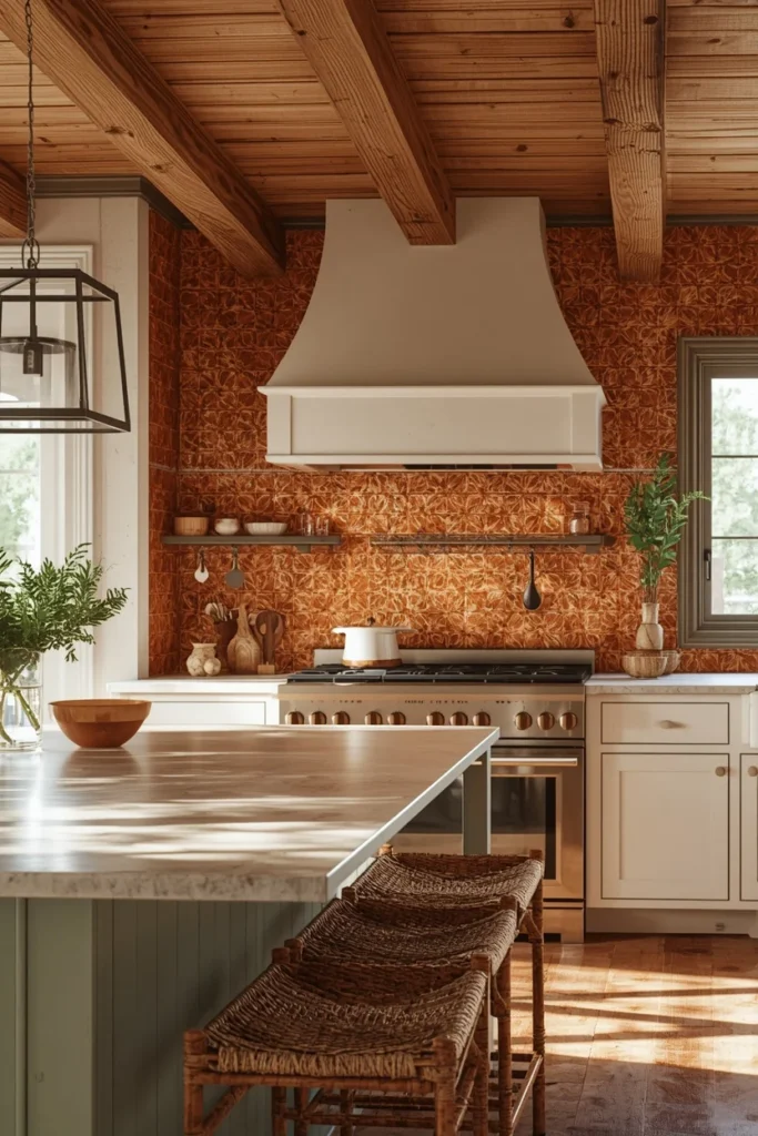 19 Modern Farmhouse Kitchens That Nail Cozy Meets Contemporary 9 farmhouse kitchen, featuring a zellige tile backsplash in warm terracotta tones