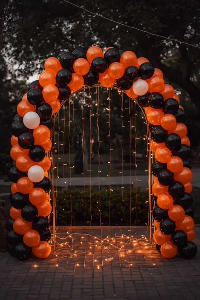 18 DIY Halloween Archway Ideas That Wow Trick-or-Treaters 10 party entrance archway, featuring a full balloon garland