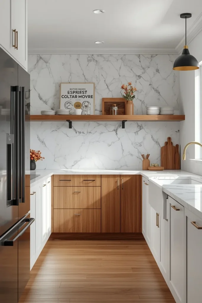19 Modern Farmhouse Kitchens That Nail Cozy Meets Contemporary 10 farmhouse kitchen, featuring a full marble slab backsplash