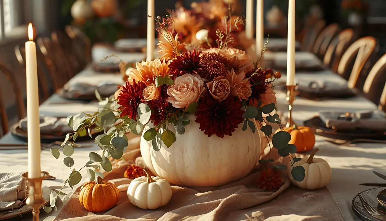 15 Pumpkin Floral Arrangement Ideas for Fall Tables That Feel Effortlessly Elegant 1 Pumpkin Floral Arrangement Ideas fall decor