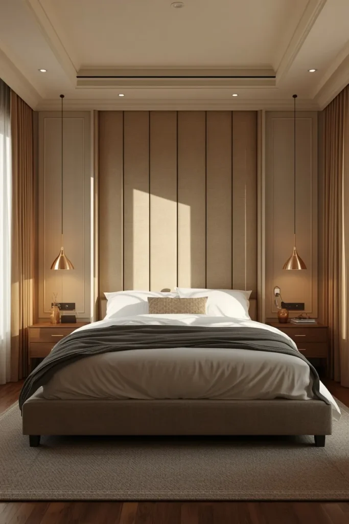 17 Tiny Bedroom Design Ideas for Couples (That Still Feel Romantic) 2 small bedroom, featuring a large bed with a tall upholstered headboard
