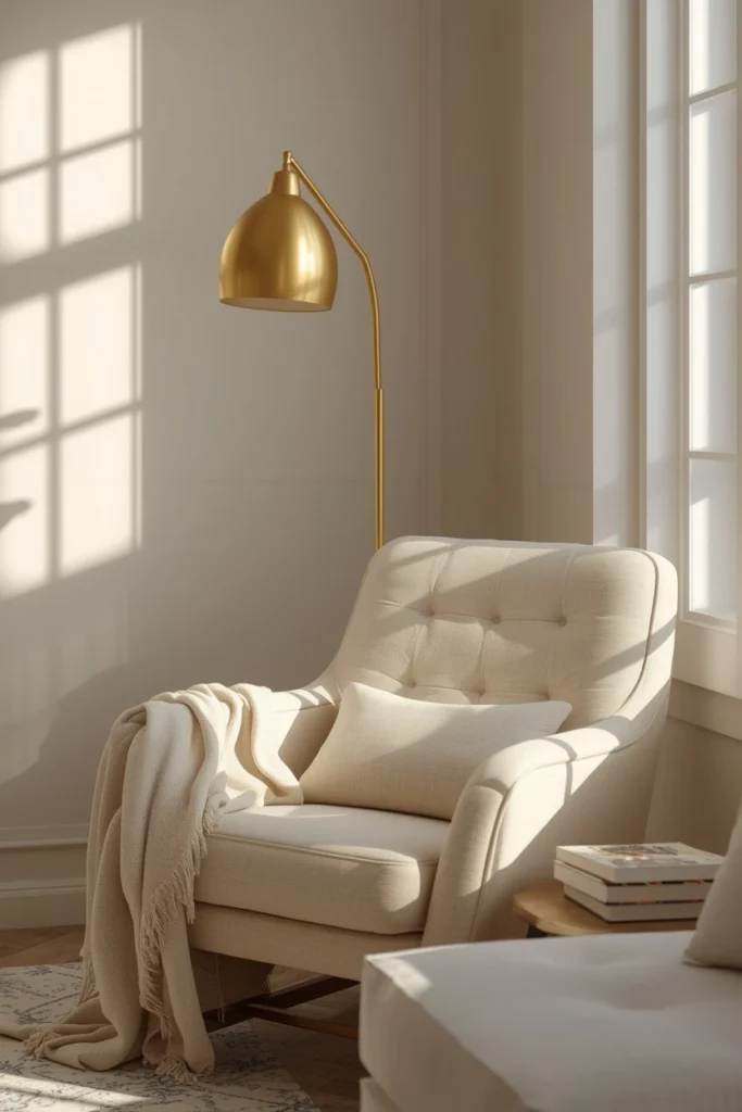 20 Cozy Warm Neutral Fall Living Room Ideas Anyone Can Recreate 12 living room corner close-up, featuring a cream accent chair