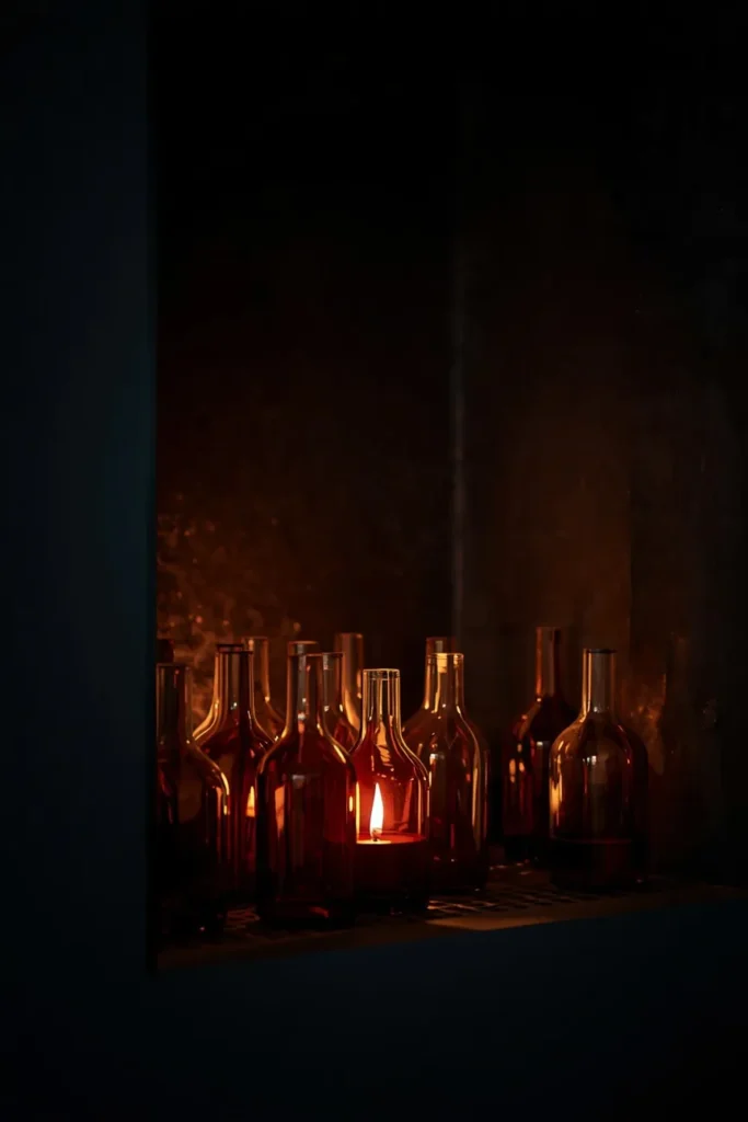 16 Modern Halloween Mantle Decor Ideas That Feel Fresh 12 modern fireplace mantel close-up, featuring a small cluster of irregularly shaped
