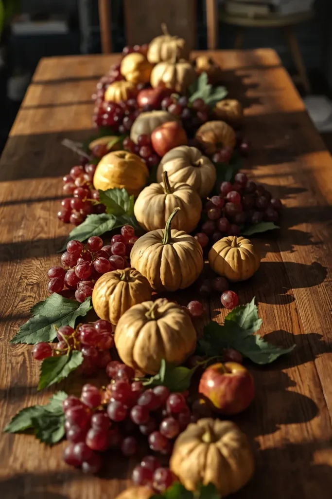 18 Fall Table Setting Ideas for Cozy Autumn Dinners 13 dining table, featuring knobby squash, apples with leaves attached
