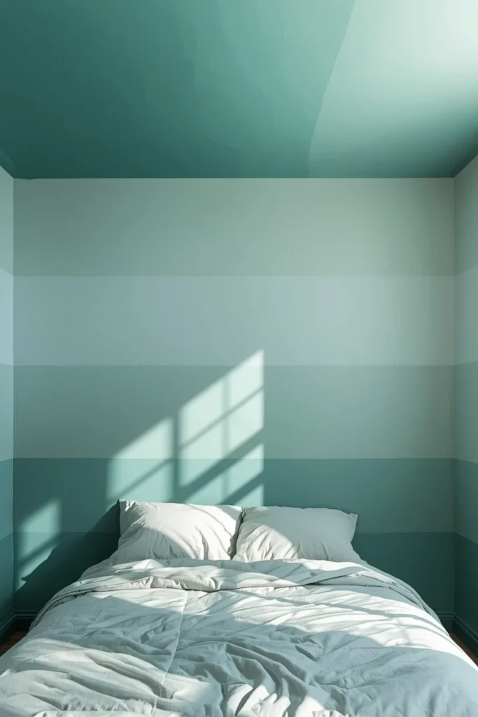 16 Striped Ceiling Ideas to Add Instant Personality Overhead 14 bedroom, featuring a ceiling painted in a gradient ombre stripe effect