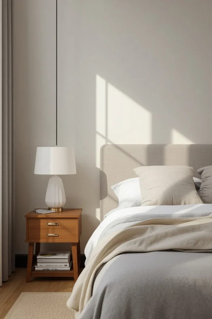 17 Tiny Bedroom Design Ideas for Couples (That Still Feel Romantic) 15 small bedroom, featuring two small matching wood nightstands on either side of a bed