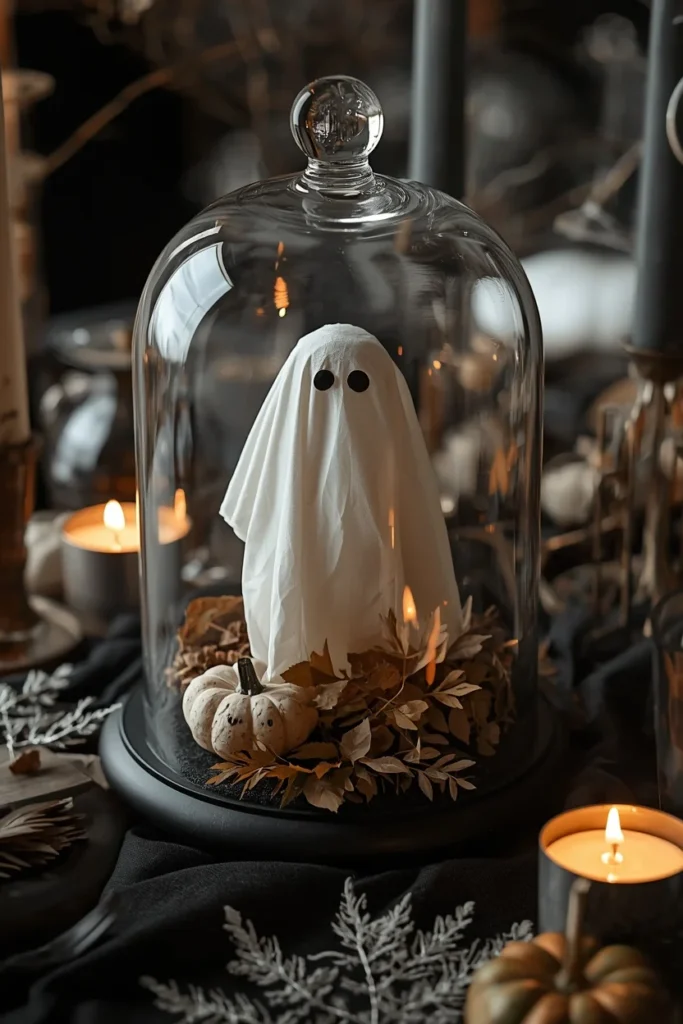 15 Last-Minute Halloween Tablescape Ideas That Look Planned 16 dining table centerpiece, featuring a small white cheesecloth