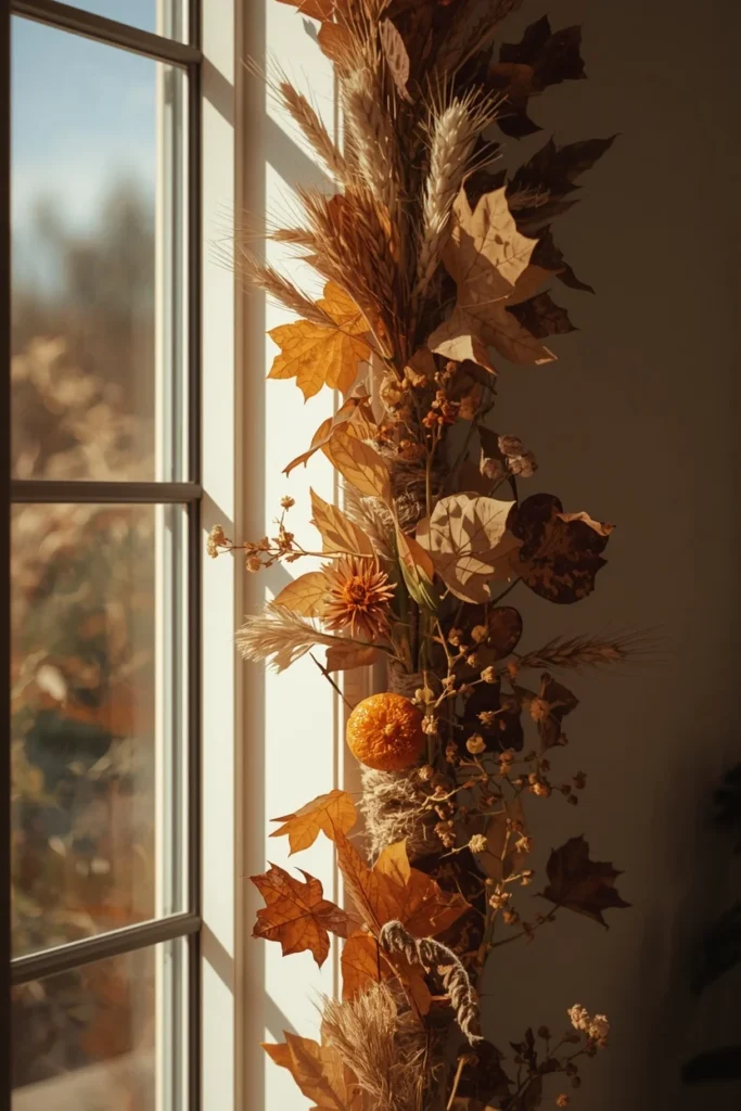 23 Vintage Halloween Decor Ideas That Look Straight Out of an Old Storybook 16 doorway garland, featuring dried wheat bundles, pressed autumn leaves