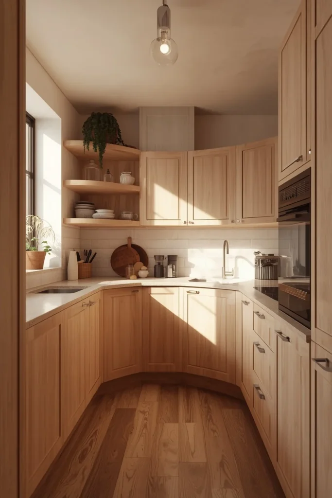 17 Curved Kitchen Peninsula Ideas for Better Small-Space Flow 17 small U-shaped kitchen, featuring a curved peninsula rounding the corner