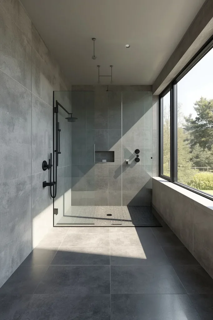 25 Modern Bathroom Designs That Look Like a 5-Star Spa Retreat 19 wet room bathroom, featuring a frameless glass partition