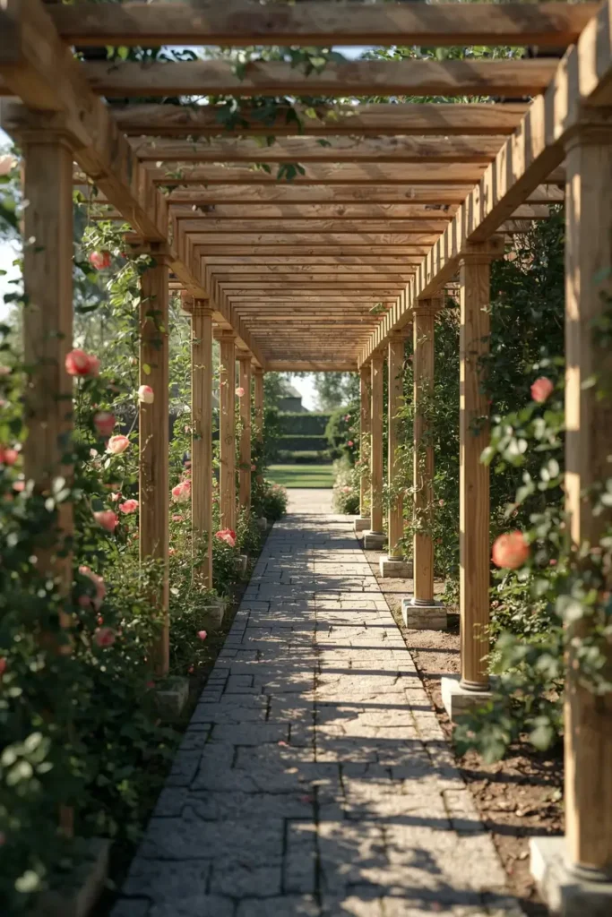 backyard patio, featuring a wood-grain textured aluminum pergola 