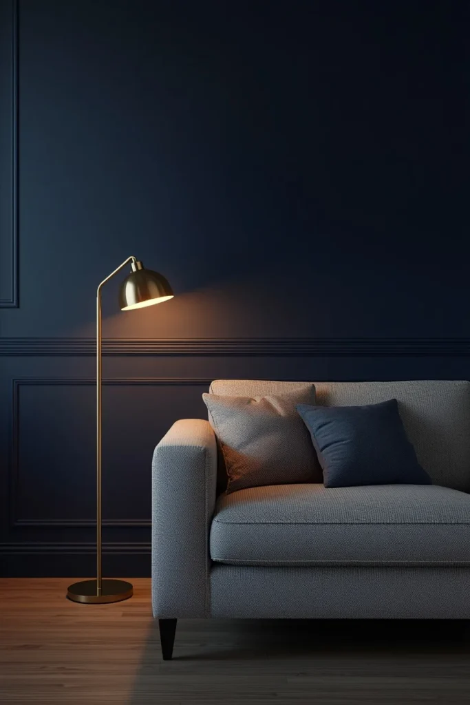 22 Cosmic Interior Design Ideas for a Starry, Galaxy-Inspired Home 3 evening bedroom shot, featuring a small star projector on a dresser casting a scattered field