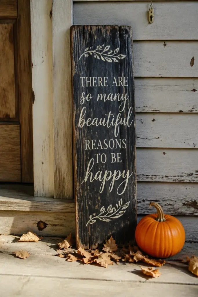 23 Vintage Halloween Decor Ideas That Look Straight Out of an Old Storybook 23 porch sign styling, featuring a distressed reclaimed wood sign with hand-painted cream