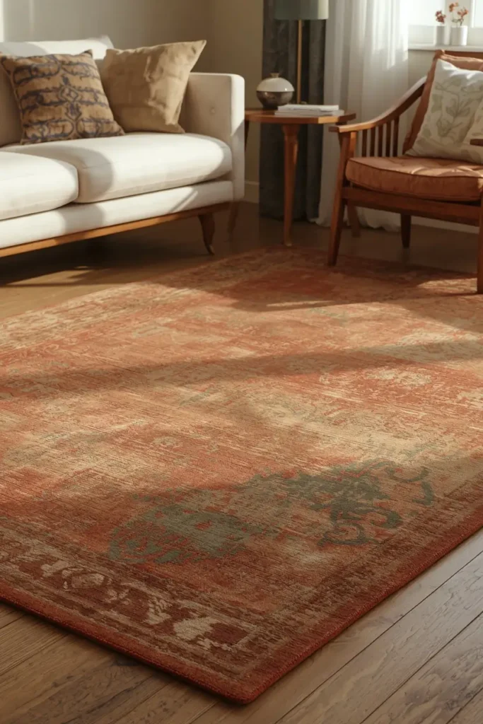 20 Cozy Warm Neutral Fall Living Room Ideas Anyone Can Recreate 4 living room close-up, featuring a faded vintage-inspired rust