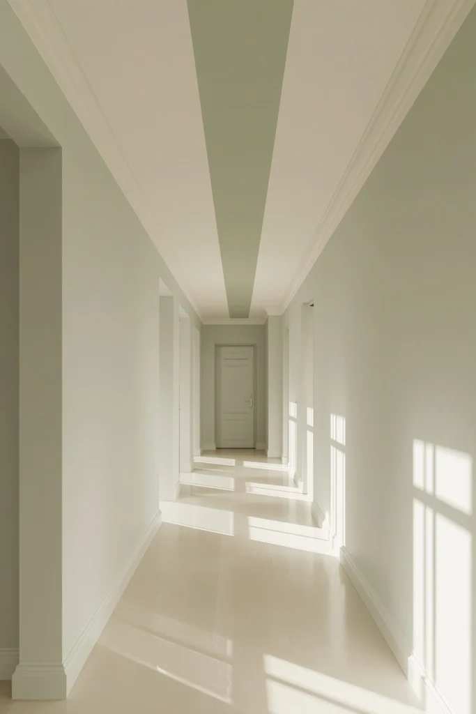 16 Striped Ceiling Ideas to Add Instant Personality Overhead 4 narrow hallway, featuring a ceiling painted with two wide horizontal stripes