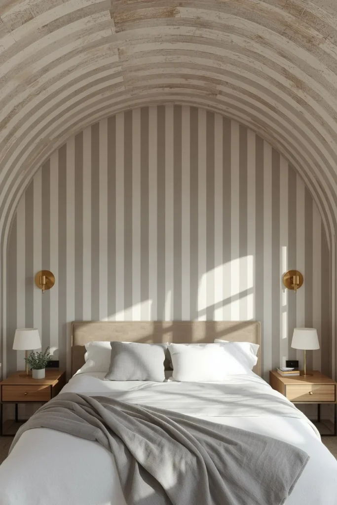 16 Striped Ceiling Ideas to Add Instant Personality Overhead 5 bedroom, featuring a ceiling striped from the head of the bed to the foot