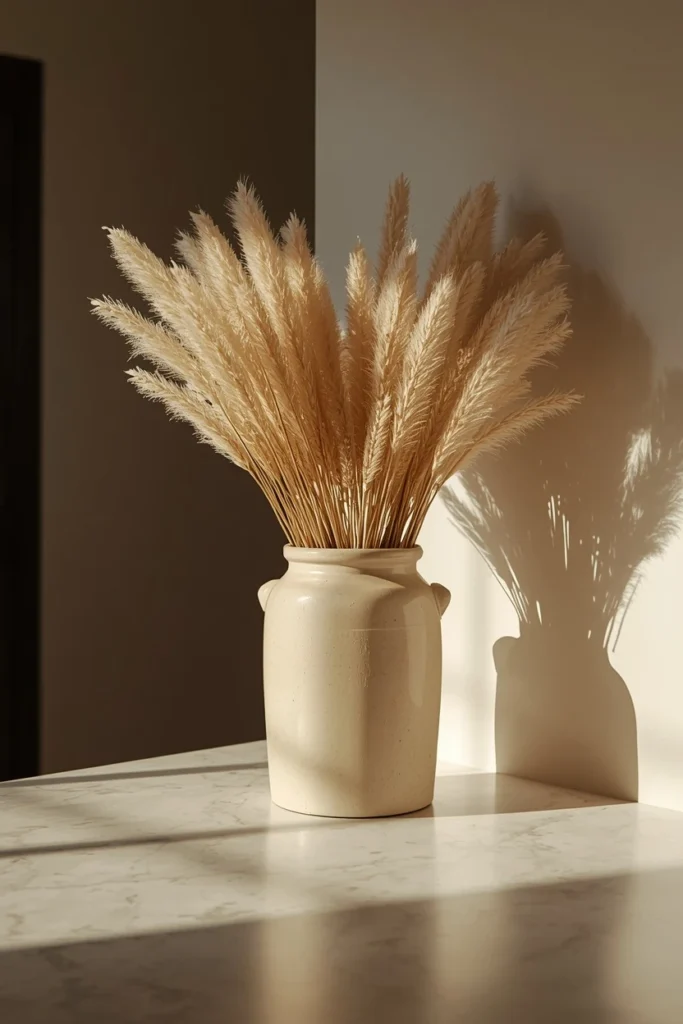 17 Fall Kitchen Countertop Decor Ideas That Feel Cozy, Not Cluttered 6 kitchen counter shot, featuring a tall cream stoneware crock filled