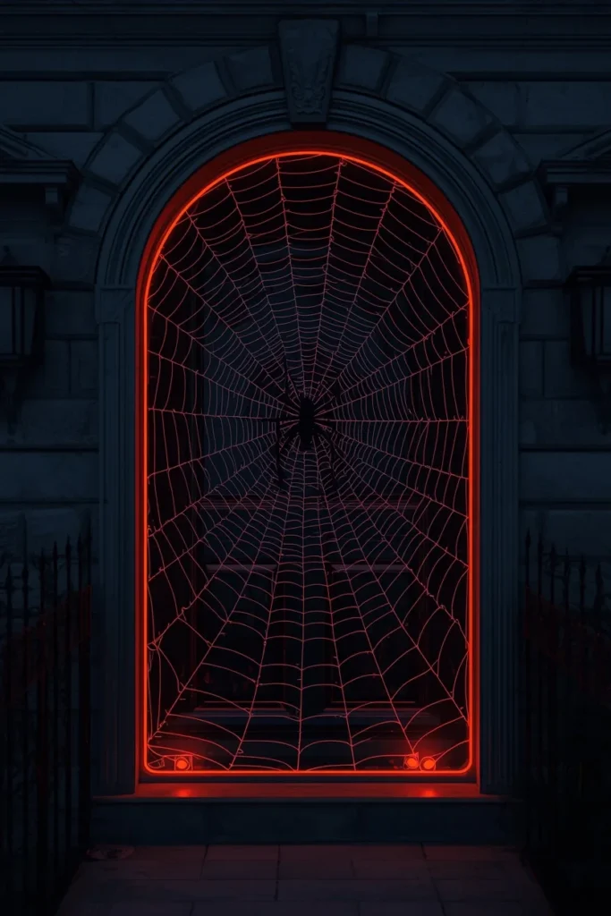  doorway archway frame, featuring stretched white spiderwebbing 
