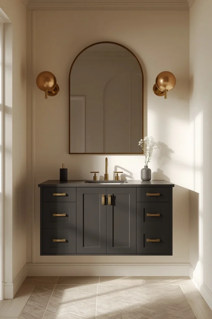 25 Modern Bathroom Designs That Look Like a 5-Star Spa Retreat 7 bathroom vanity area, featuring a matte black floating vanity