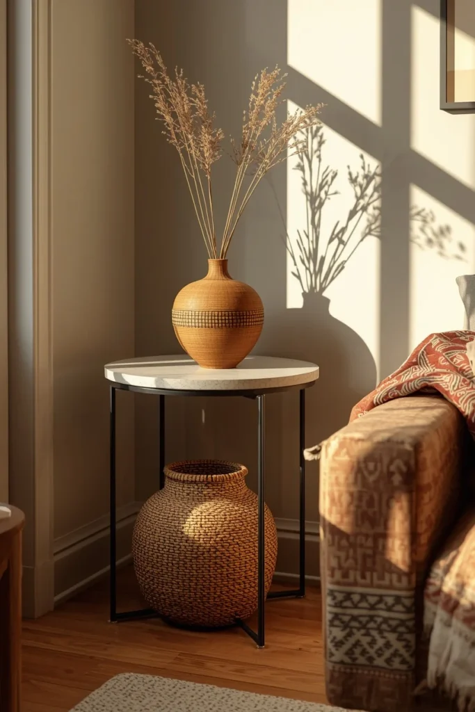  small apartment living room corner, featuring a sleek modern side table