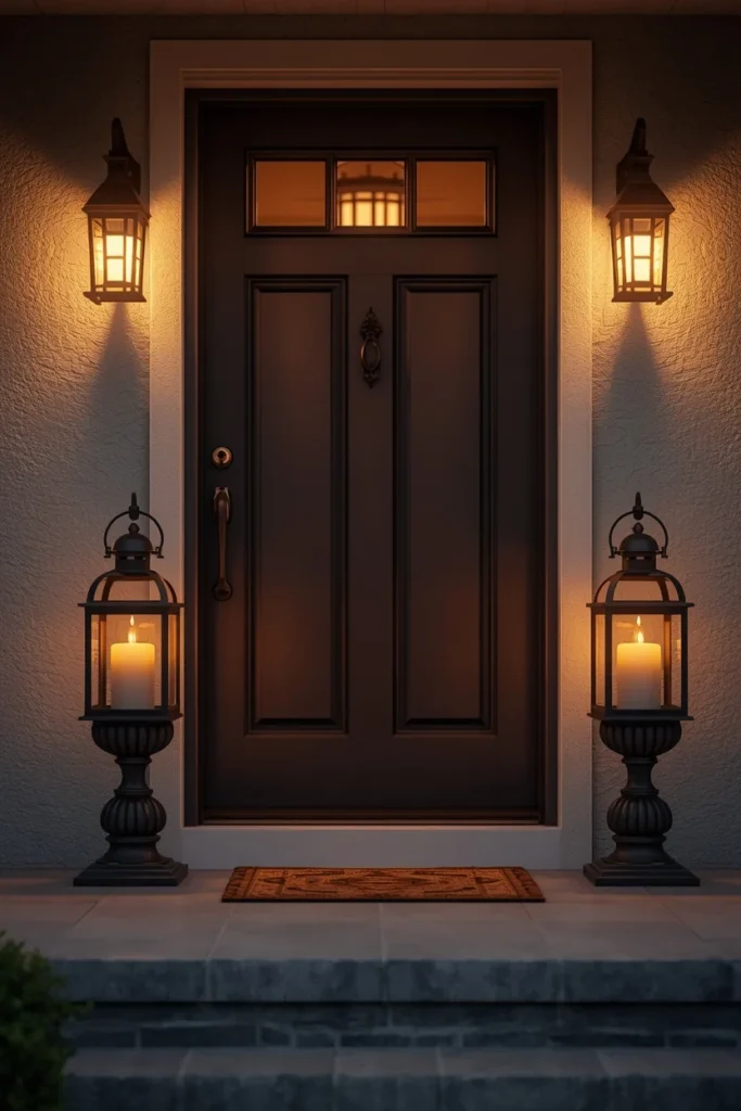 23 Fall Front Porch Decor Ideas Neighbors Will Envy 8 front porch entry, featuring a pair of aged black metal lanterns with flameless candles