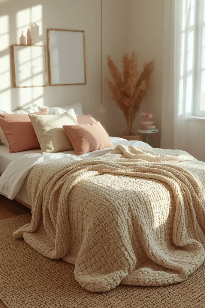 17 Tiny Bedroom Design Ideas for Couples (That Still Feel Romantic) 8 small bedroom, featuring a bed layered with a plush knit throw
