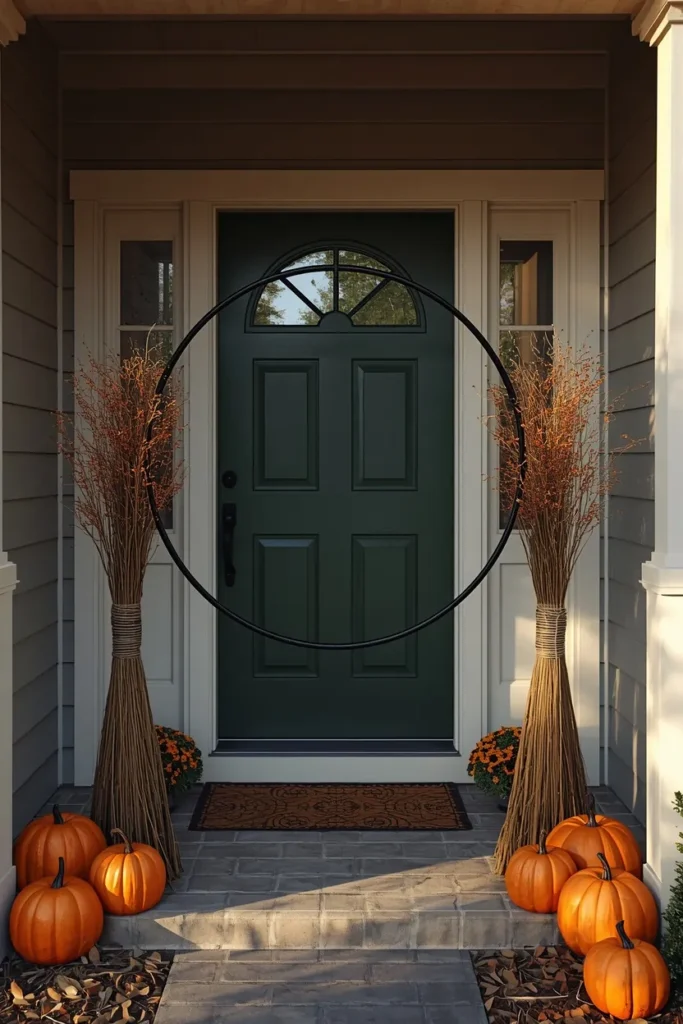 front walkway archway, featuring a black-painted hula hoop secured