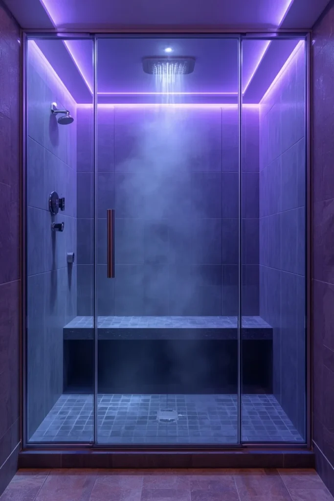 25 Modern Bathroom Designs That Look Like a 5-Star Spa Retreat 9 steam shower, featuring a sealed glass enclosure, a built-in stone bench