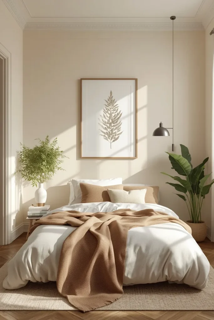 17 Tiny Bedroom Design Ideas for Couples (That Still Feel Romantic) 10 small bedroom, featuring soft neutral walls in warm cream and taupe tones
