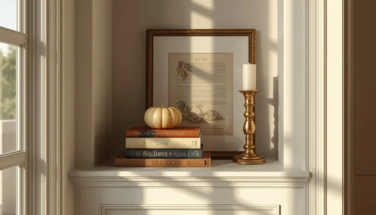 21 Fall Vignette Styling Ideas for Shelves and Tables That Look Curated 2 Fall Vignette Styling ideas